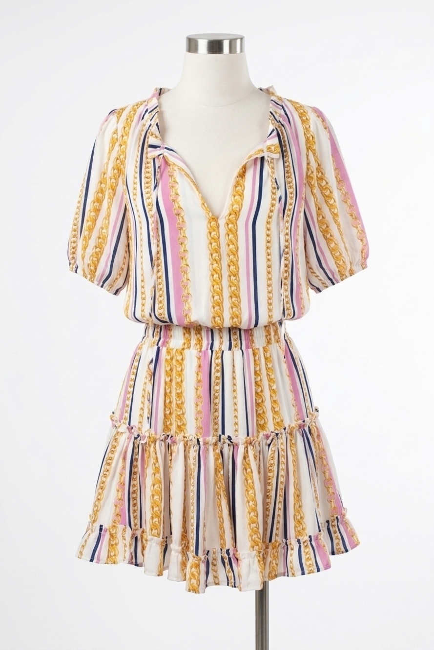 NEW BUDDYLOVE ray miami short dress w/ chain print detail in multi-color